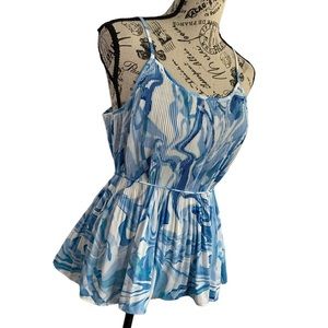 Nine West Tank Top pleated tie back adjustable straps blue white women’s Large
